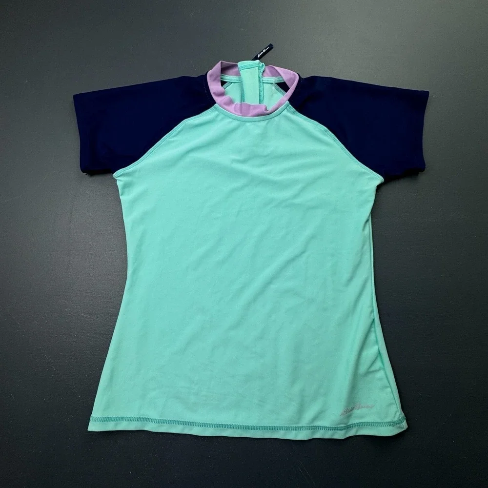 Eddie Bauer Girls L 14/16 Turquoise Purple Rash Guard Swim Shirt UPF 50+ Surf